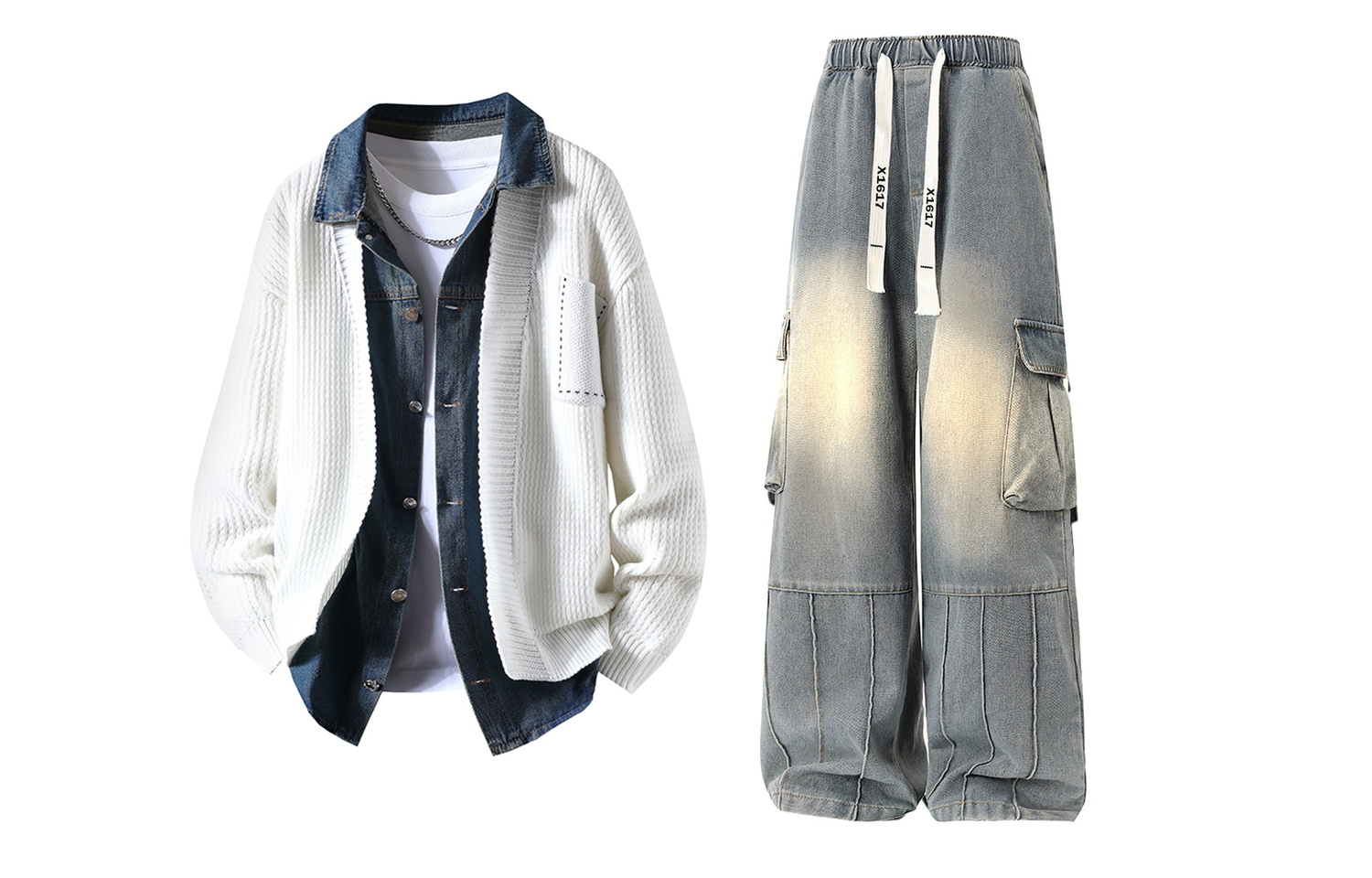 

Повседневная спортивная одежда Unisex с лацканом Lapel Moderate X1617, белый top+синий pants