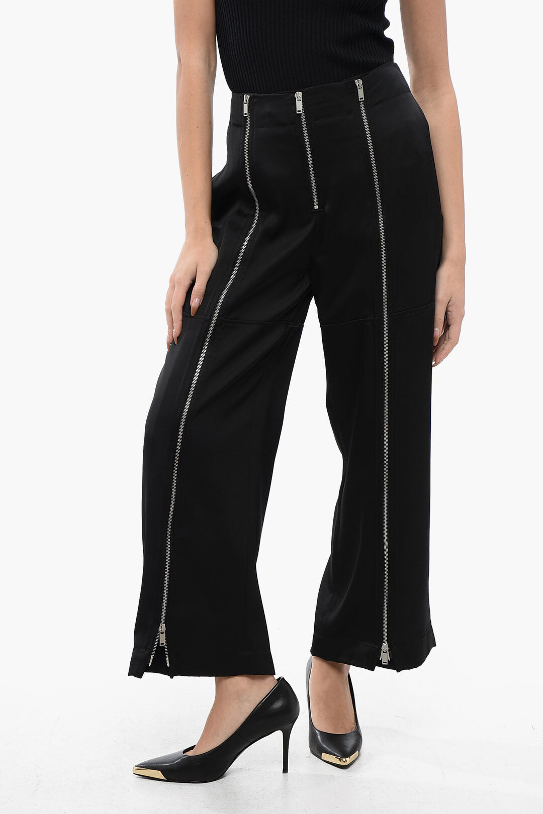 

Укороченные широкие брюки Jil Sander с отделкой на молнии, черный
