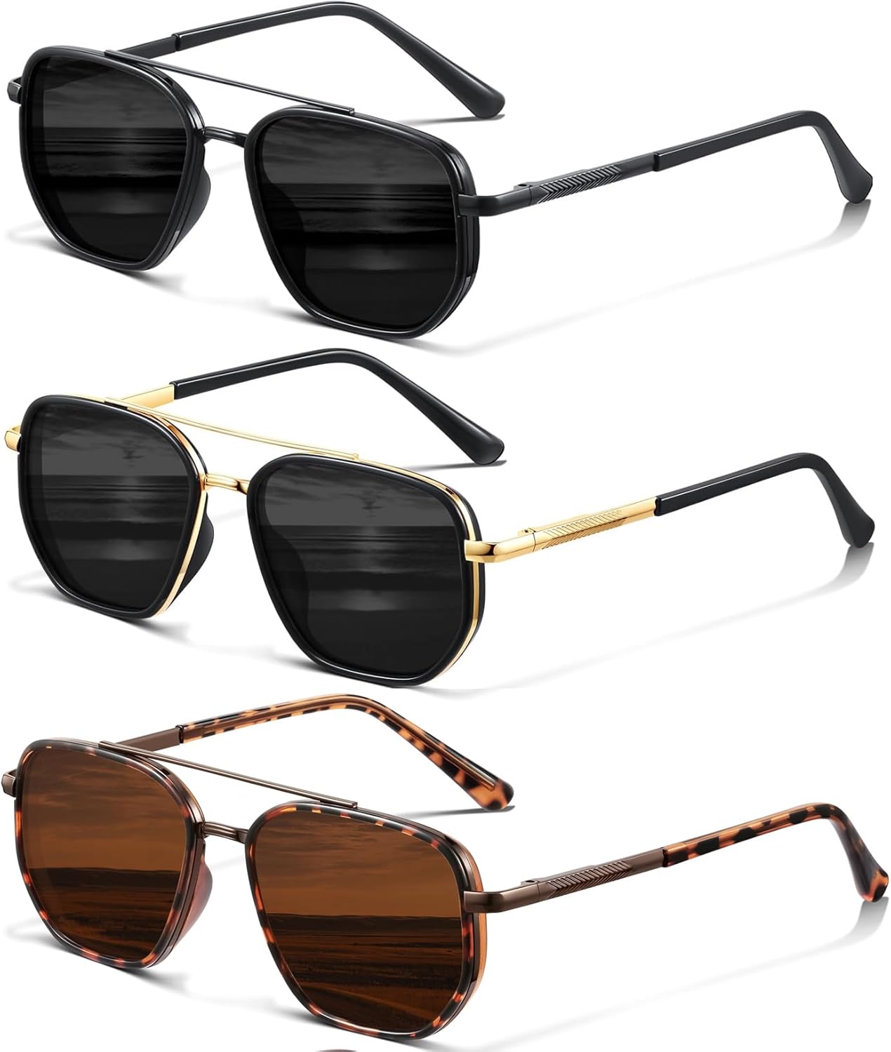 

Солнцезащитные очки-авиаторы для женщин, поляризованные, не спутываются, подходят для вождения и путешествий, защита от УФ-излучения UV400 FURISHQI, 3pcs-tr6002black+leopard+gold