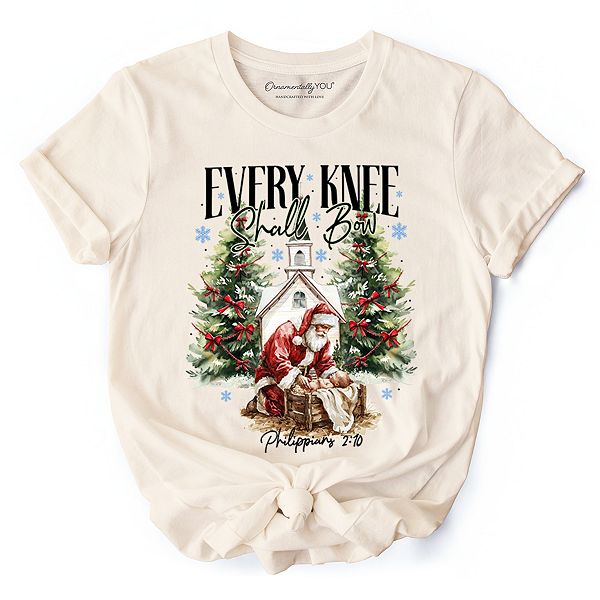 

Футболка с принтом "Every knee shall bow" на рождественскую тематику Ornamentallyyou, Natural