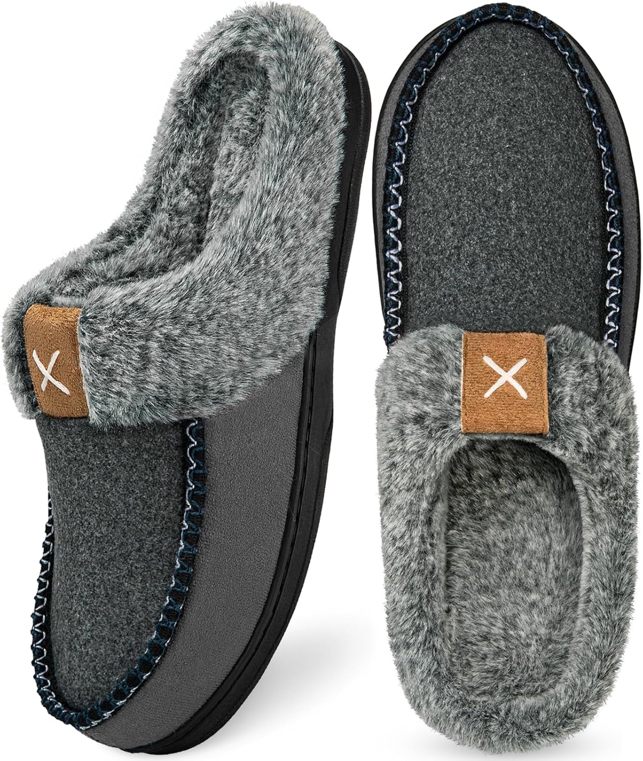 

Мужские тапочки Homitem Moccasins с эффектом памяти, пушистые тапочки для мужчин, с шерстяной подкладкой, для дома, улицы, с противоскользящей резиновой подошвой, для дома и спальни, серый