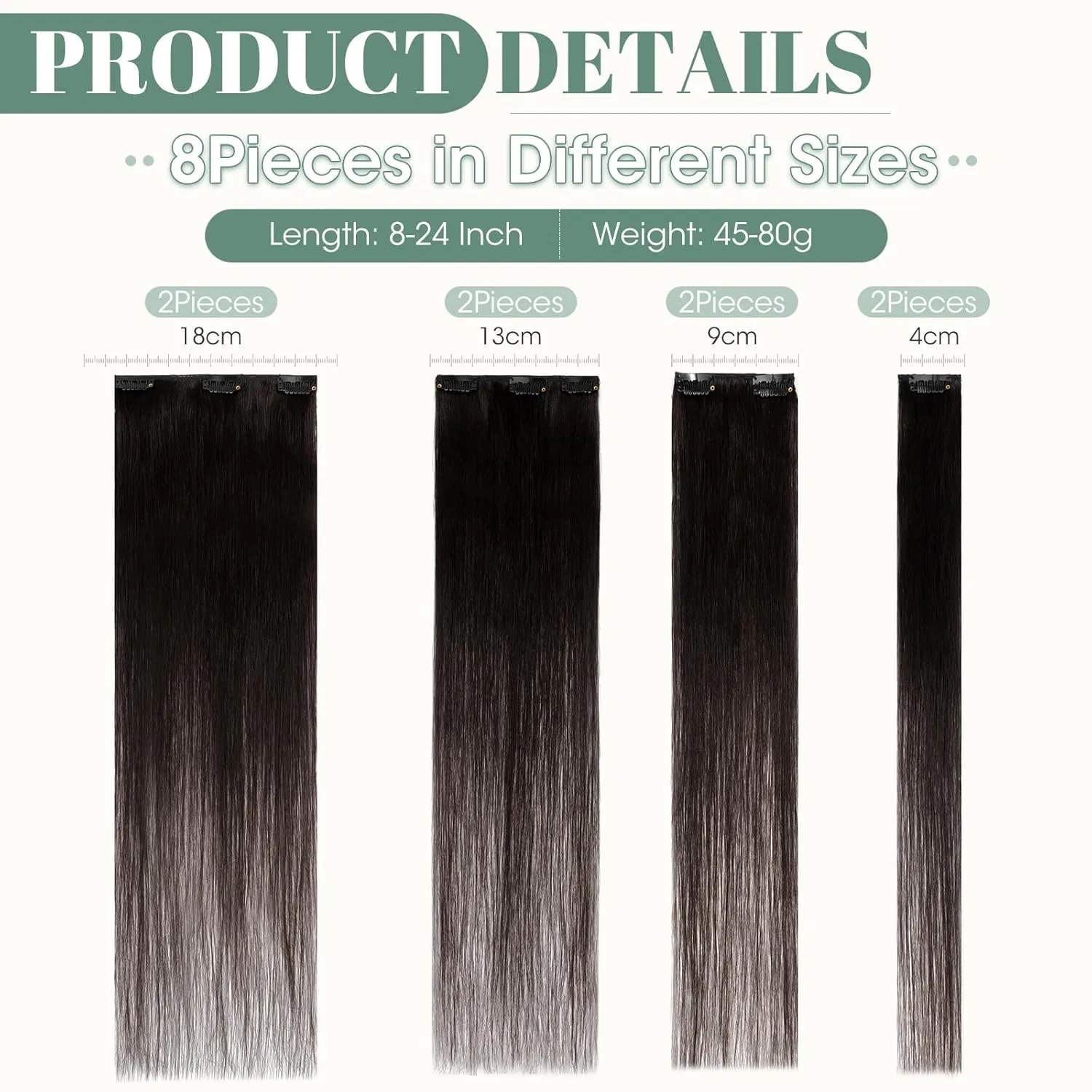 Набор накладных прядей на заколках «Remy Hair» от Rich Choices Rich Choices, #1B Black — фото 3