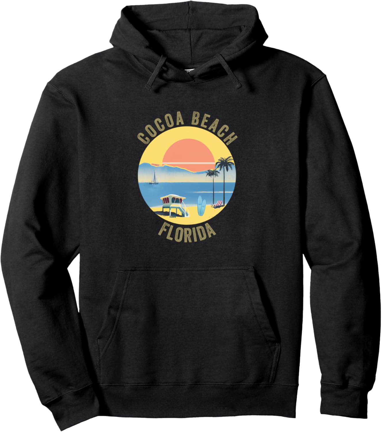 

Худи Cocoa Beach в стиле ретро и винтаж, худи Cocoa Beach Cocoa Beach Retro Souvenir Apparel, черный