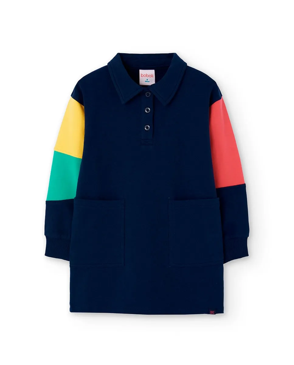 

Детское плюшевое платье с карманами и воротником-поло Boboli, темно-синий/оранжевый