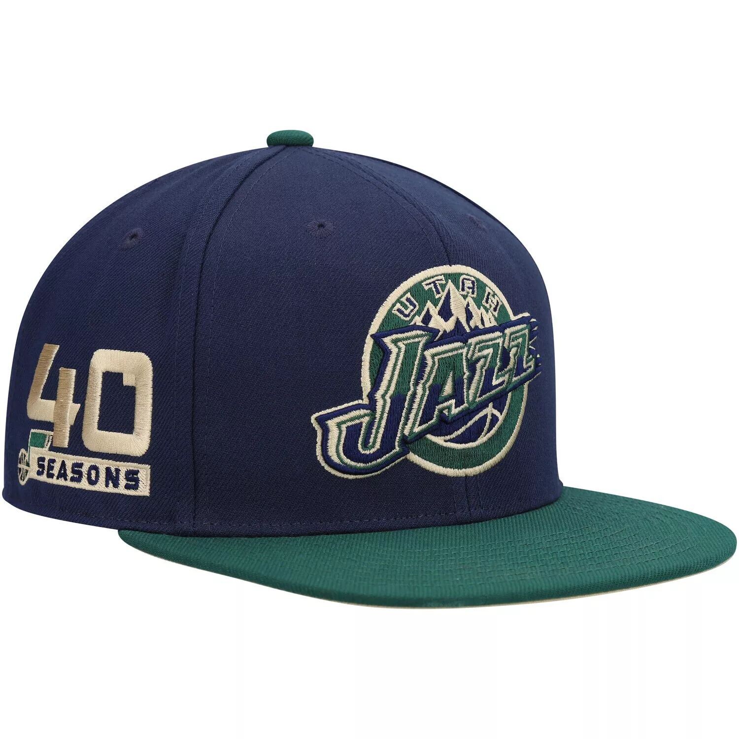 

Мужская шляпа Mitchell & Ness темно-синего/зеленого цвета с надписью Utah Jazz 40th Anniversary, классическая шляпа Grassland из твердой древесины