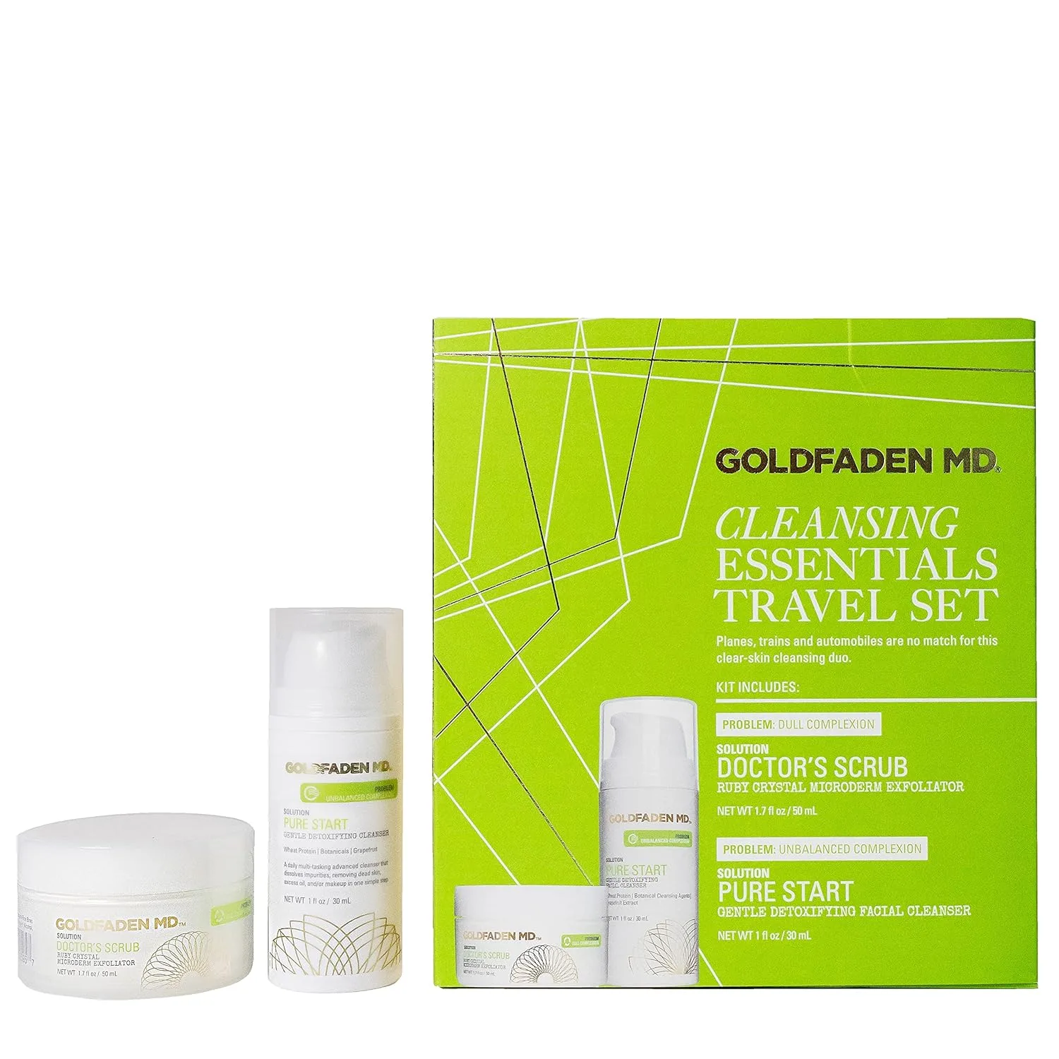 Дорожный набор Goldfaden MD Cleansing Essentials: микродермабразивный скраб для лица, очищающее средство для лица (47 г) и детоксифицирующее натуральное очищающее средство для лица (30 г). 29,6 мл, Red