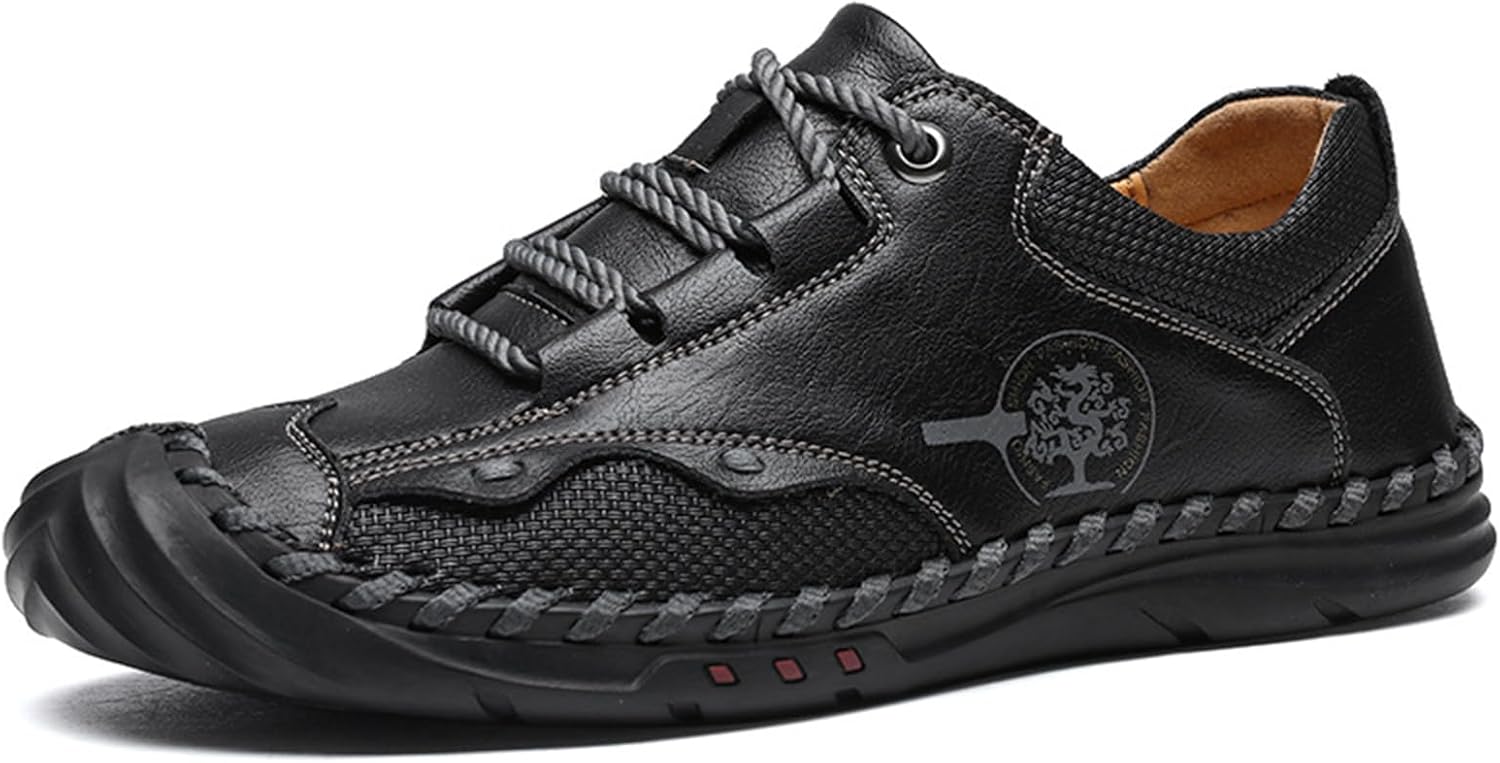 

Мужские модные кожаные кроссовки HOUDBDOL с шнуровкой, плоская подошва, легкие, мягкие, удобные, противоскользящие, челси-ботинки для вождения, прогулок на улице, походов, путешествий и повседневного использования, черный