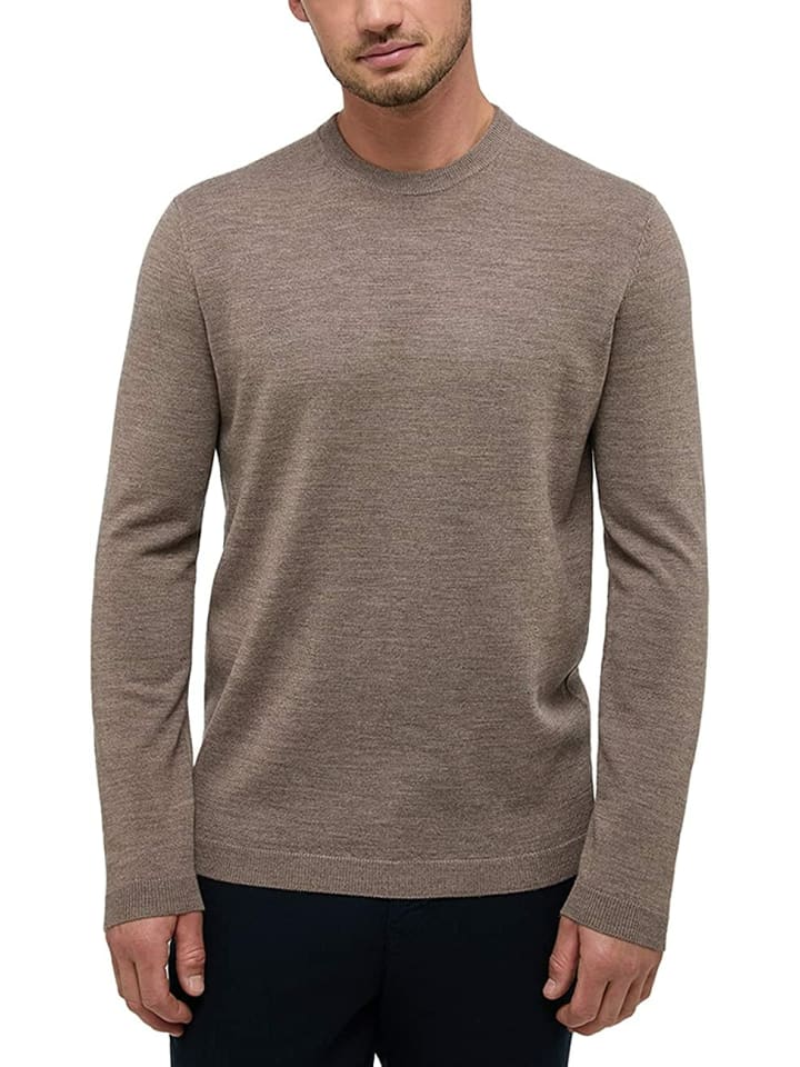 

Мужской свитер с круглым вырезом бежевого цвета Eterna