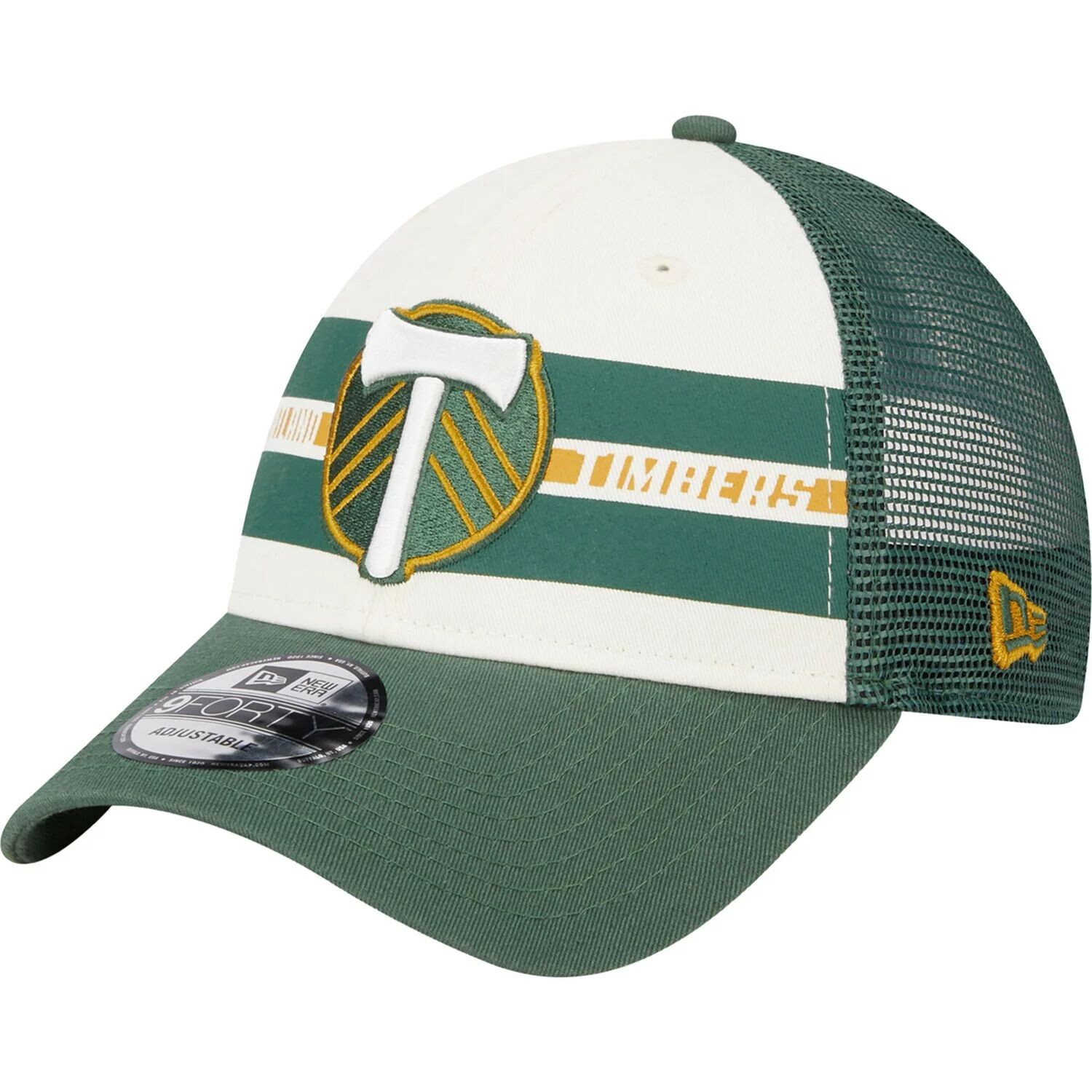 

Мужская кепка New Era белого/зеленого цвета Portland Timbers Team Stripes 9FORTY Trucker Snapback