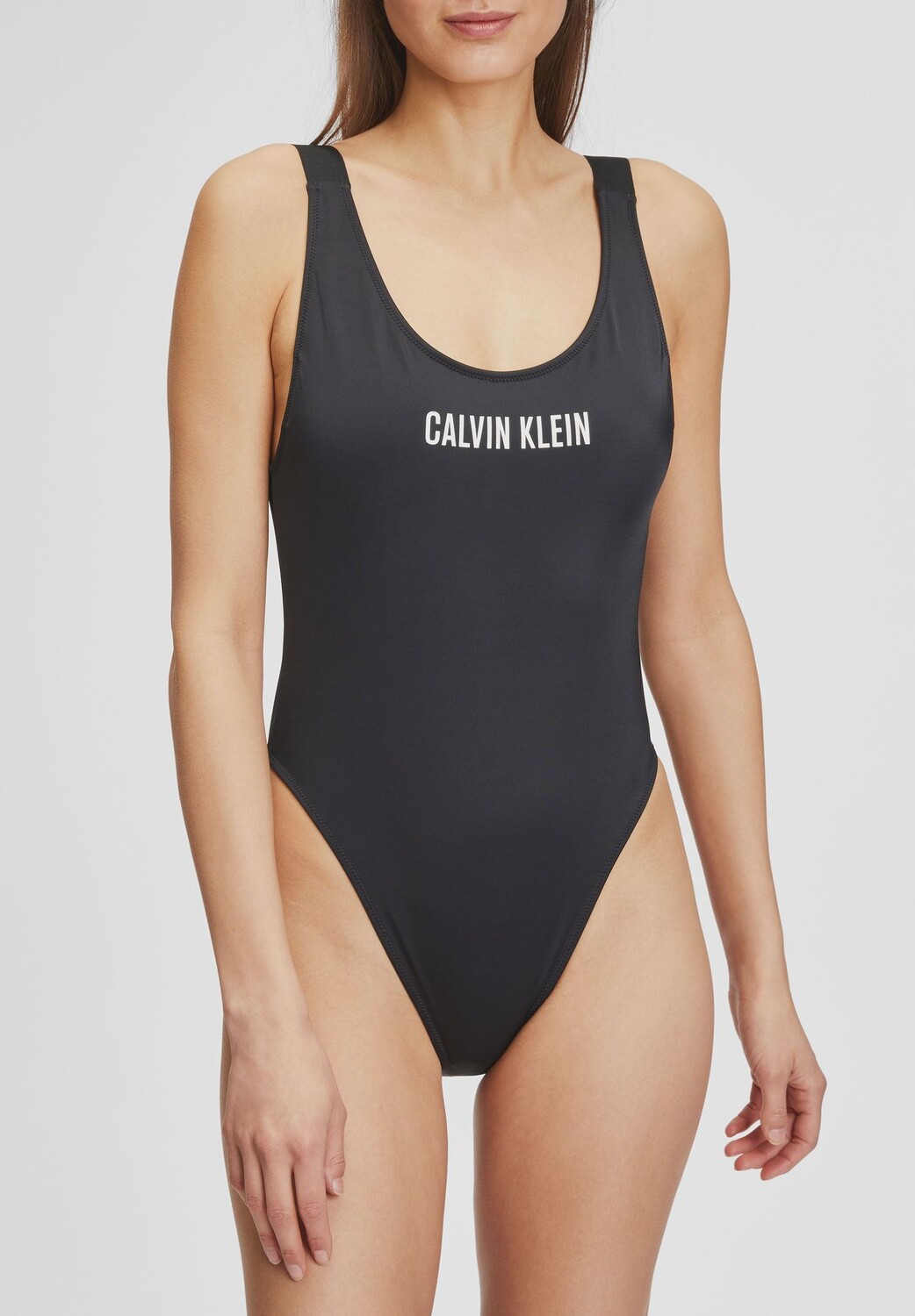 

Сплошной женский купальник с овальной спинкой Calvin Klein, цвет Beh Black