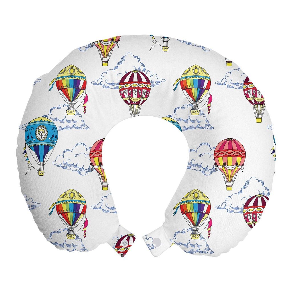 

ABAKUHAUS Colorful Travel Pillow Подушка для шеи, Облака Воздушные шары, Пенопластовые дорожные принадлежности для самолетов и автомобилей, 30x30 см, Разноцветные