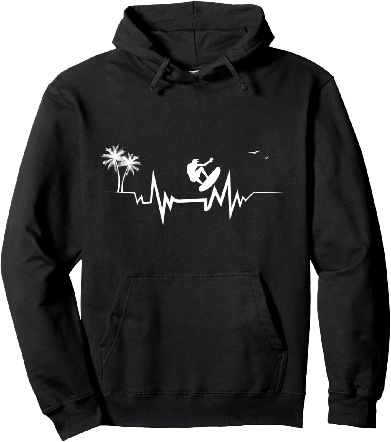 

Eat Sleep Surf Repeat - крутой подарок для серферов с Гавайев. Худи Surf Heartbeat Cool Waves Shop, черный
