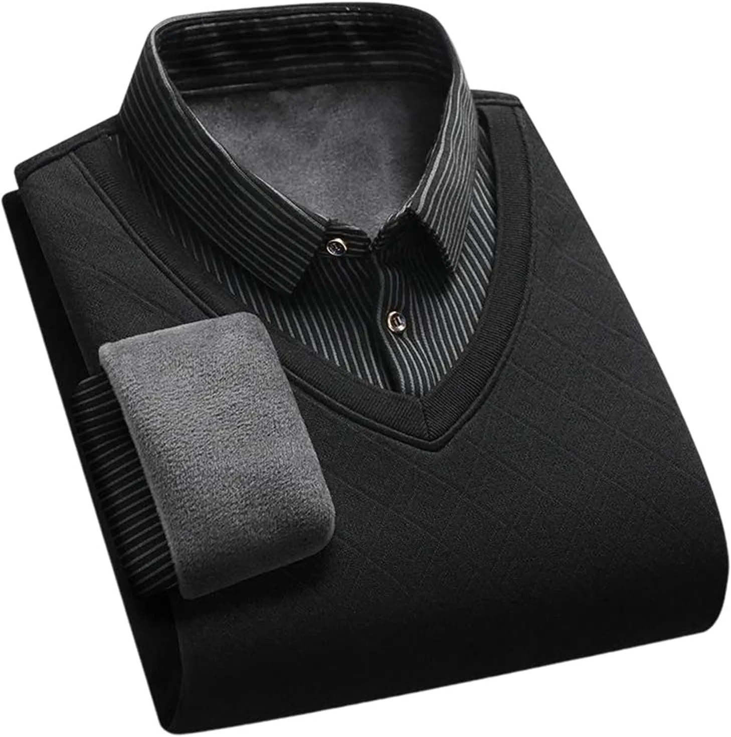 

Мужской свитер с воротником-стойкой и пуговицей в полоску