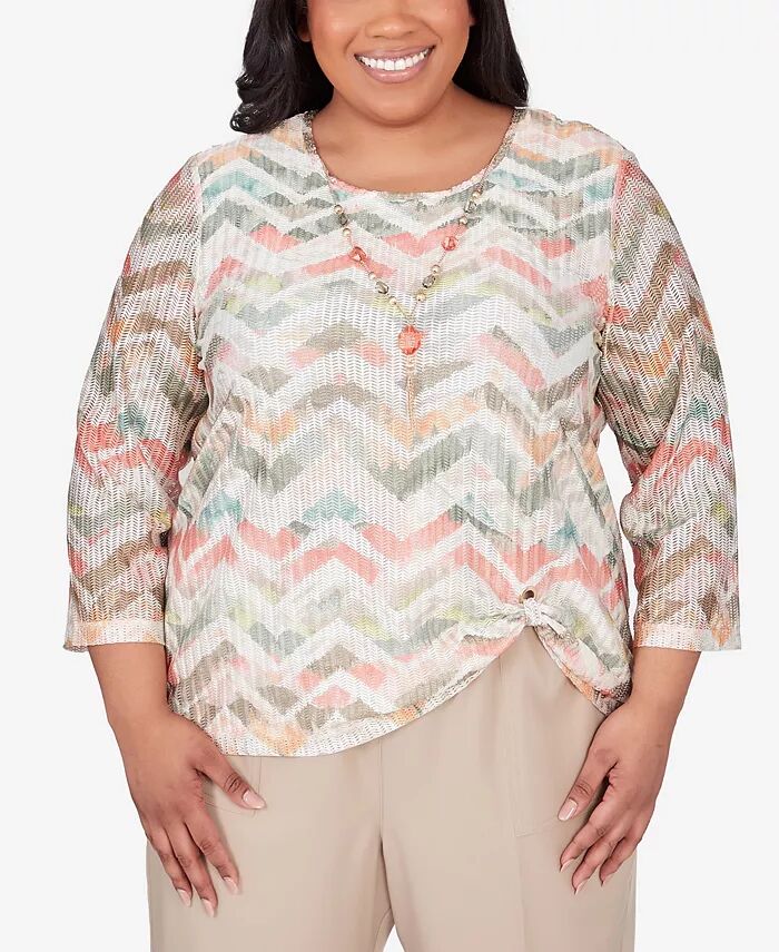 

Топ Tuscan Sunset Plus Size с текстурированным шевронным узором и витой отделкой Alfred Dunner, мультиколор