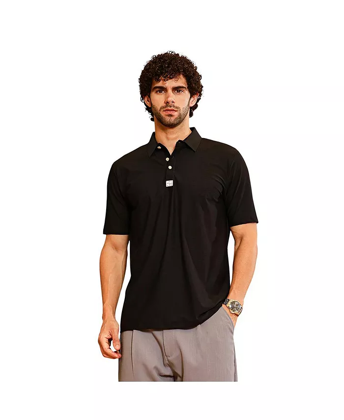 

Мужская бесшовная футболка-поло цвета «Оникс» черного цвета с кубическим узором Campus Sutra, черный