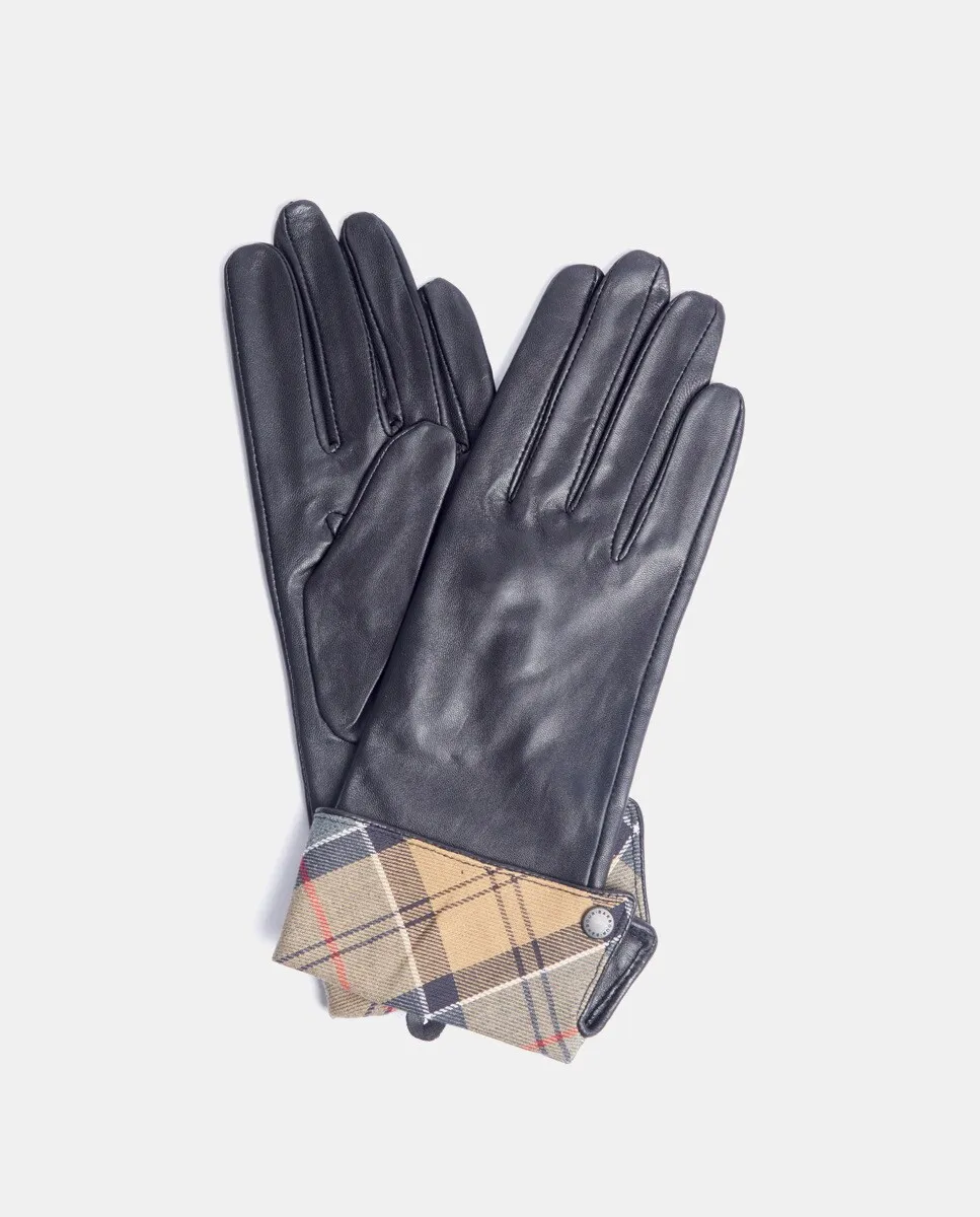 

Черные кожаные перчатки с напечатанными манжетами Barbour, черный