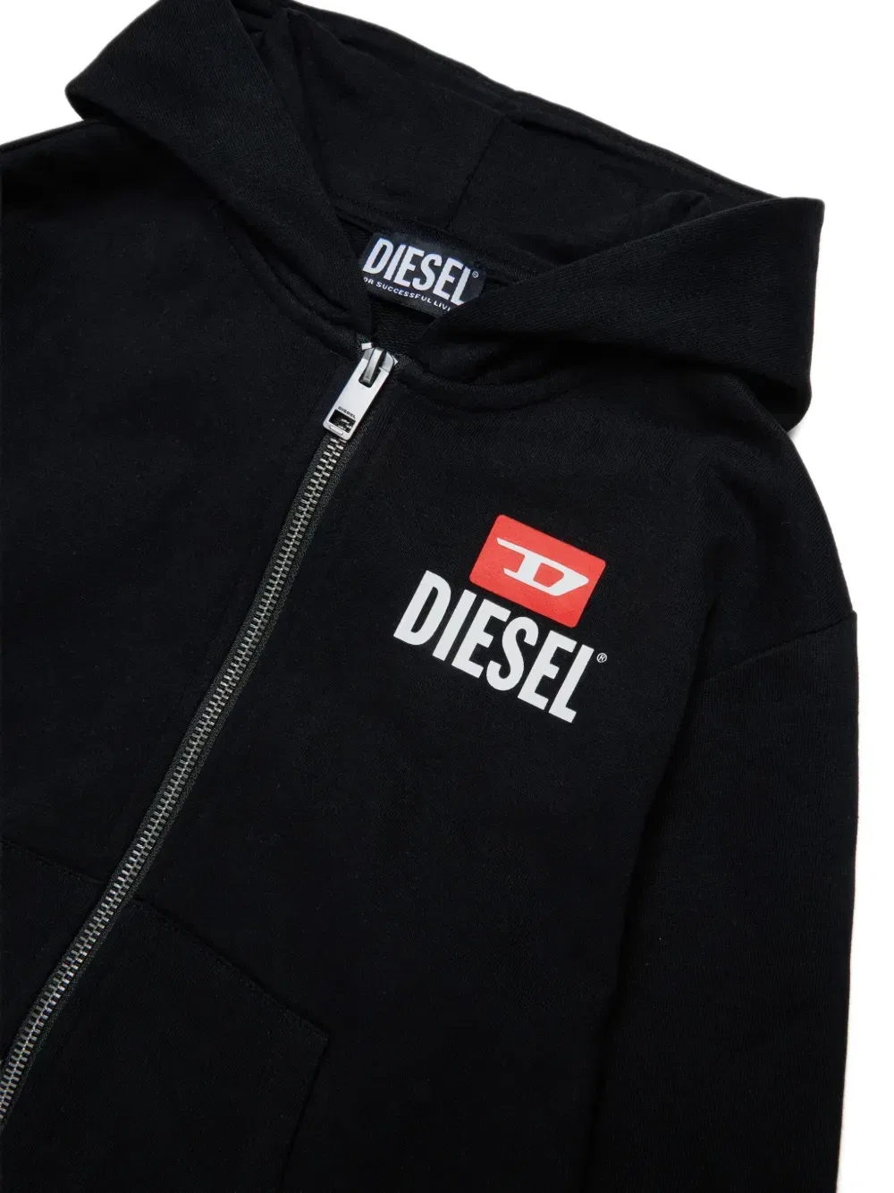 Худи с воротником на молнии и логотипом Diesel Kids, черный — фото 3