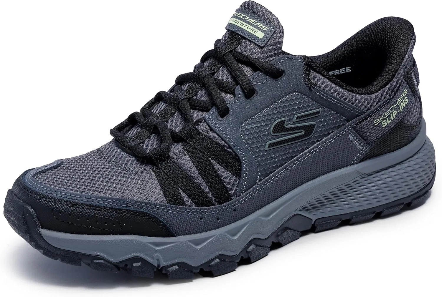 Мужские кроссовки Skechers Dynamite в магазине Escapar Hands Free Slip-in Trainers, Charcoal Leather Textile Black Trim