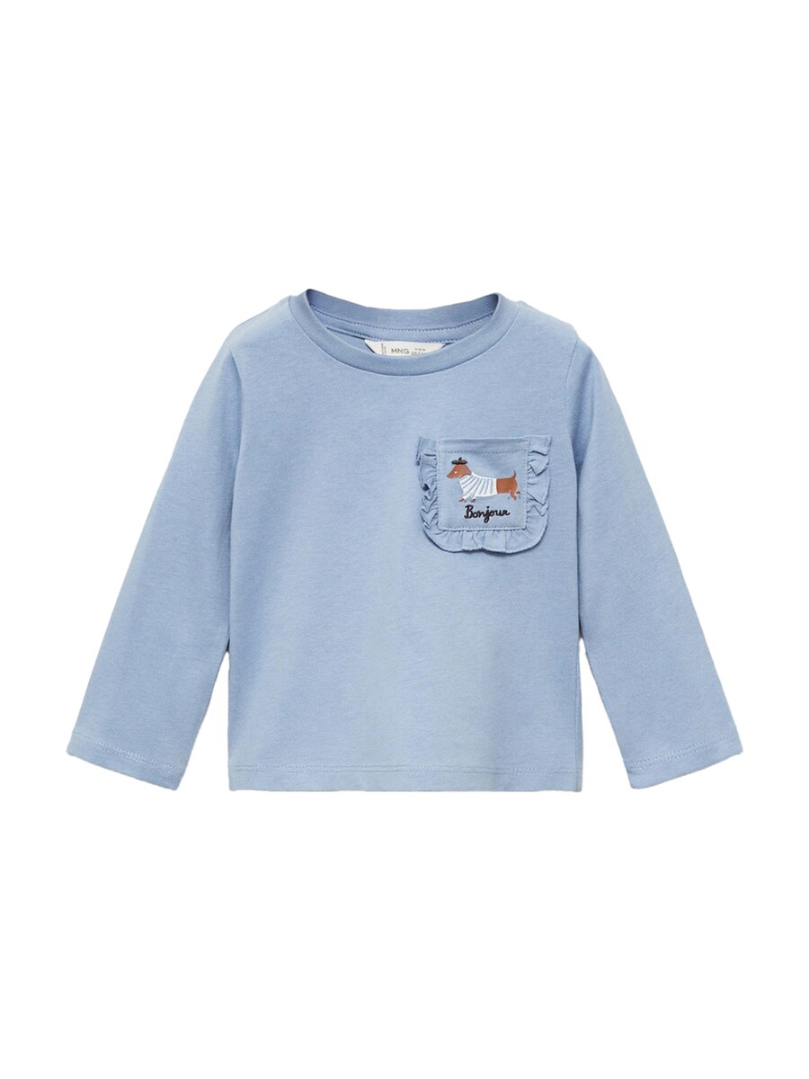 

Лонгслив MANGO KIDS Shirt BONJOUR, пыльно-голубой