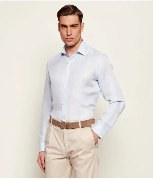 Льняная рубашка slim fit Calvin Klein, небесно-голубой