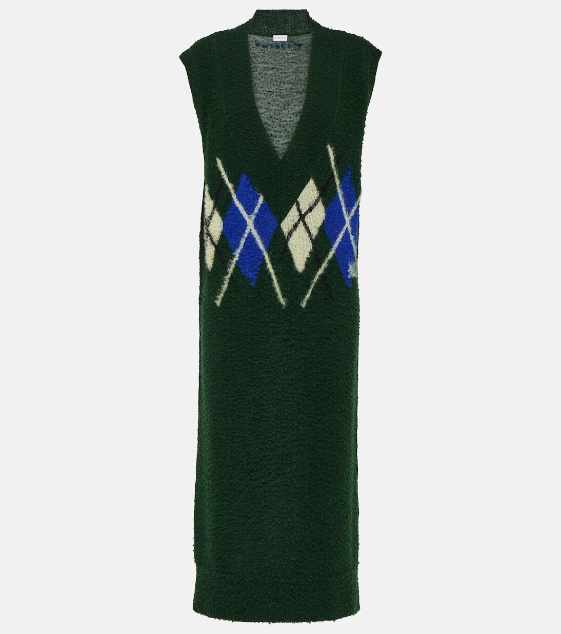 

Платье макси из шерсти с узором argyle Burberry, зеленый