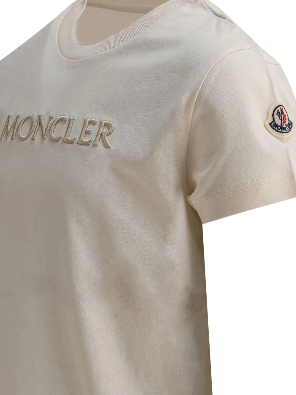 Хлопковая футболка с вышитым логотипом Moncler Enfant, нейтральный — фото 3