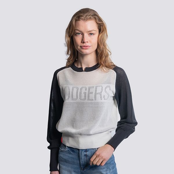 

Женский свитер navy Los Angeles Dodgers Seraphina с V-образным вырезом и сетчатыми вставками Lusso