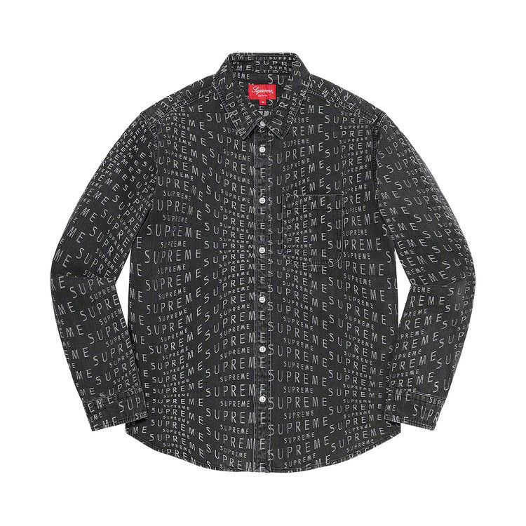 

Рубашка Supreme Wrap Jacquard Logos Denim Shirt, Black