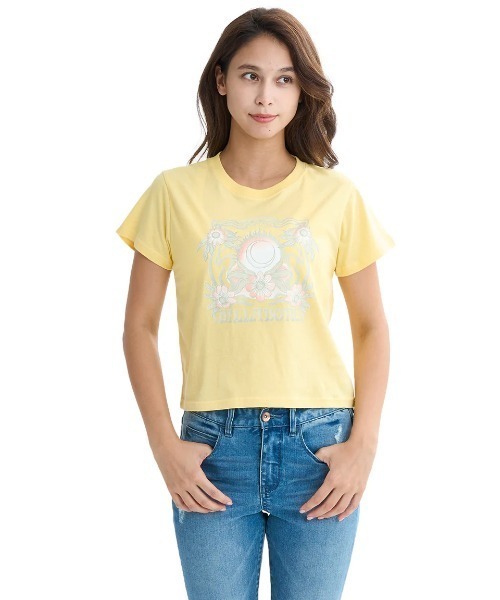 

Женская футболка BILLABONG с графическим принтом, укороченная, с круглым вырезом и короткими рукавами, желтая
