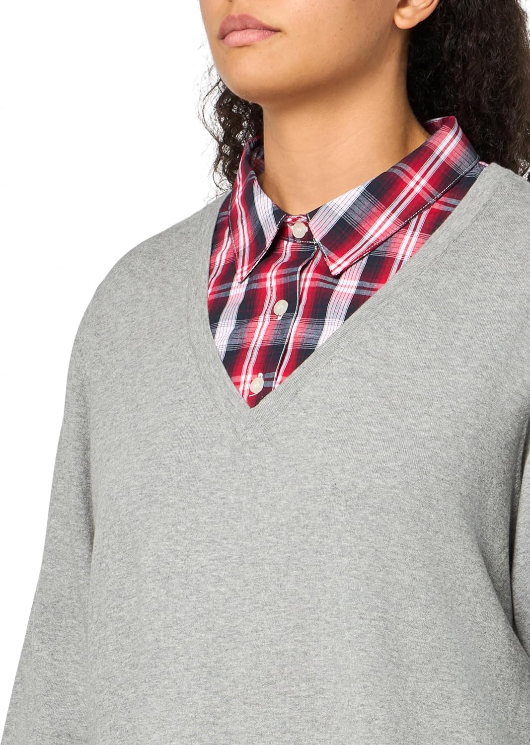 Женский клетчатый многослойный свитер Tommy Hilfiger, Medium Heather Grey Multi — фото 3