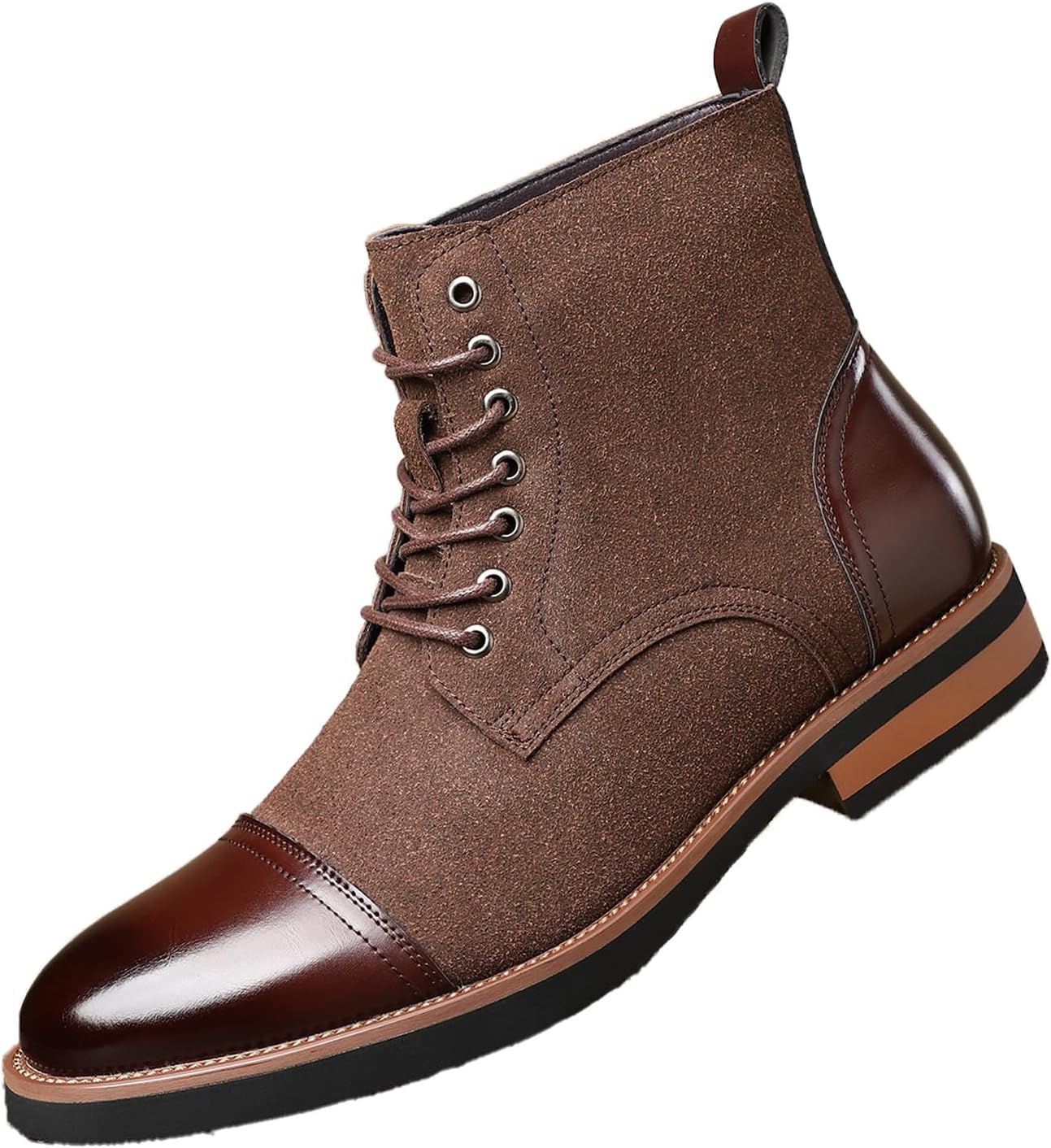 

Мужские настоящие замшевые чукка-бботинки с двухцветным верхом, массивным каблуком, округлым носком, на шнуровке, средней высоты, дерби, для мотоциклетного и повседневного ношения Uzujbaa, коричневый