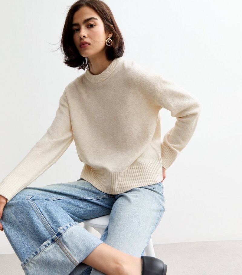

Белый джемпер мягкой вязки с круглым вырезом New Look, белый