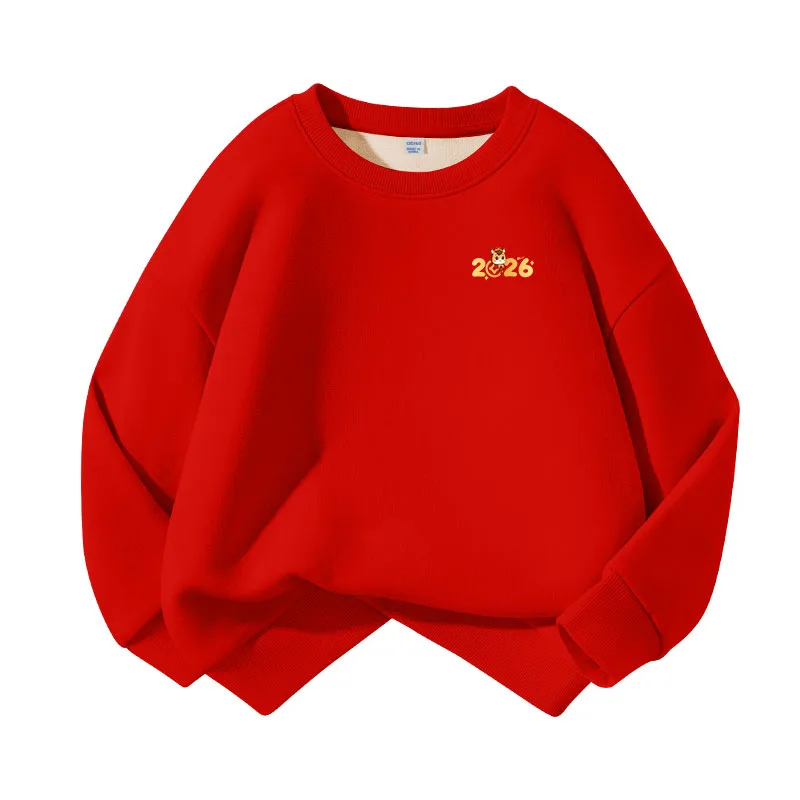 Детский свитшот с круглым вырезом WARRIOR, [Fleece-Lined]Red/Spring Festival New Year's Greetings K