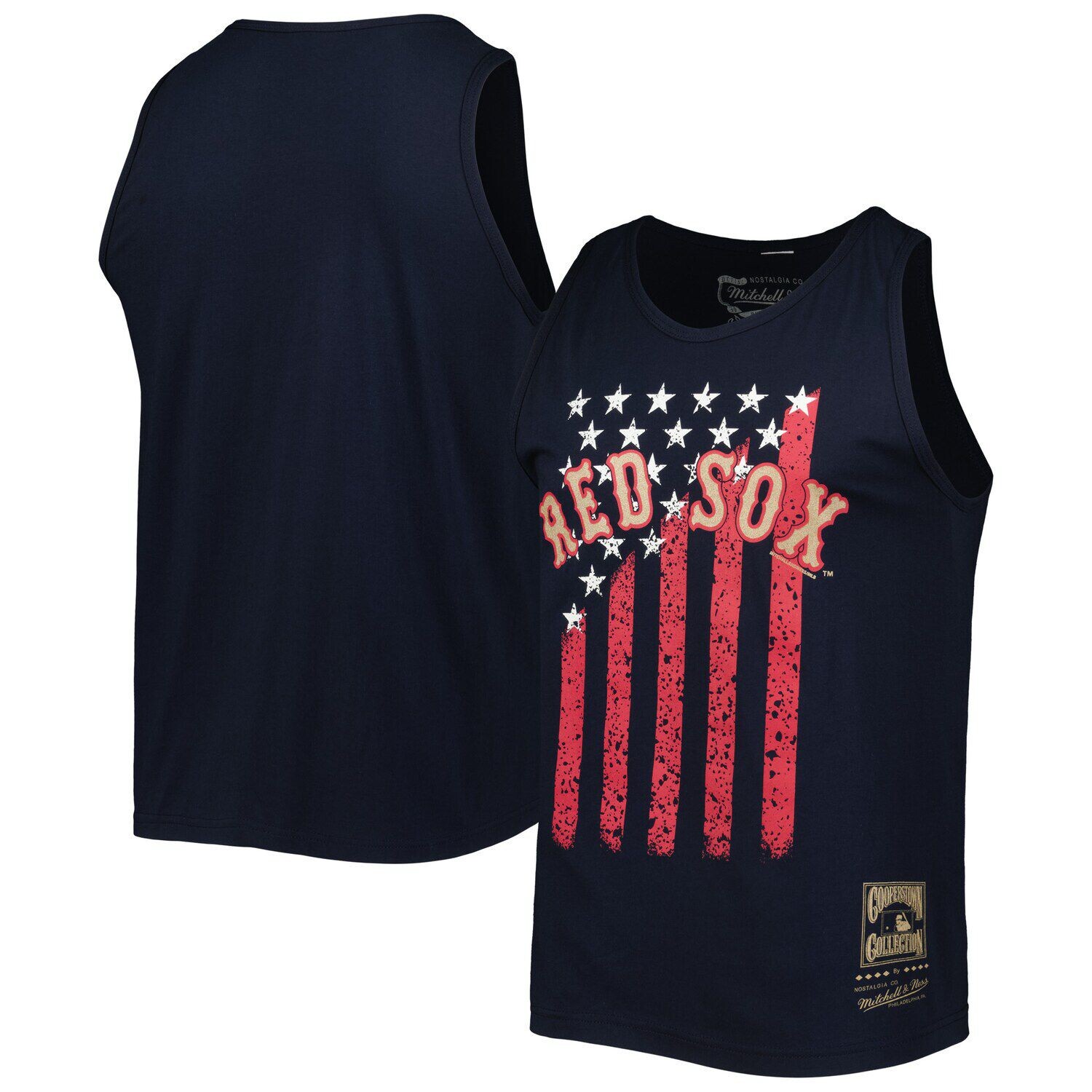 

Мужская майка Mitchell & Ness Navy Boston Red Sox Cooperstown Collection Stars and Stripes