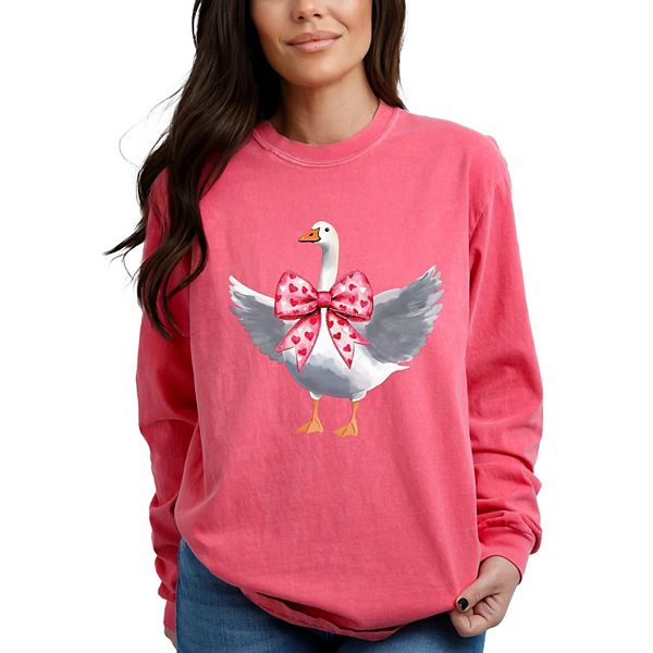 

Валентинка goose coquette - женская футболка с длинным рукавом и принтом Simply Sage Market, Crunchberry