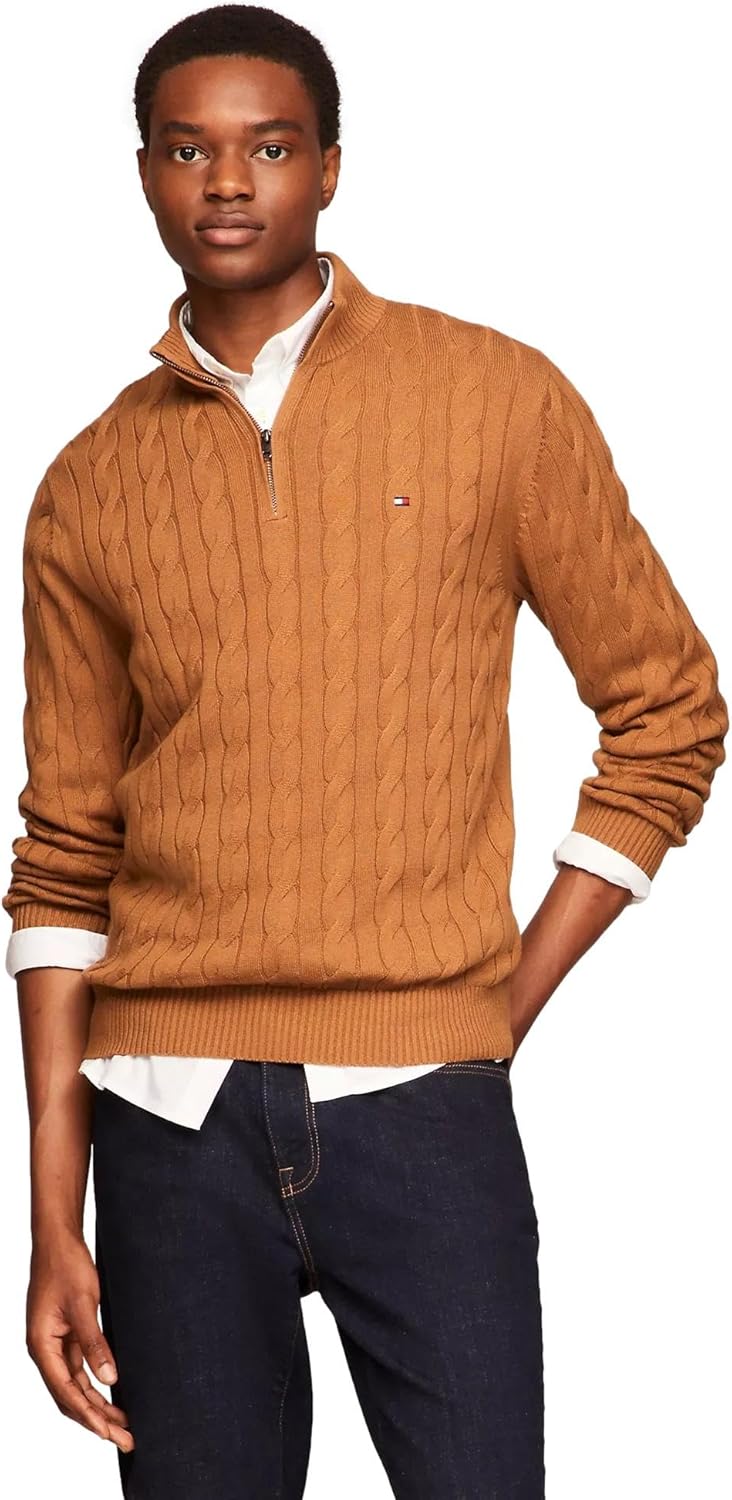 

Мужской фирменный свитер TOMMY HILFIGER Cable Kint с застежкой-молнией на четверть оборота, коллекция 2025 года, Golden Rays.