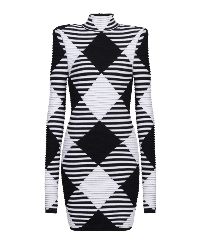 

Короткое трикотажное платье в клетку Balmain, черный