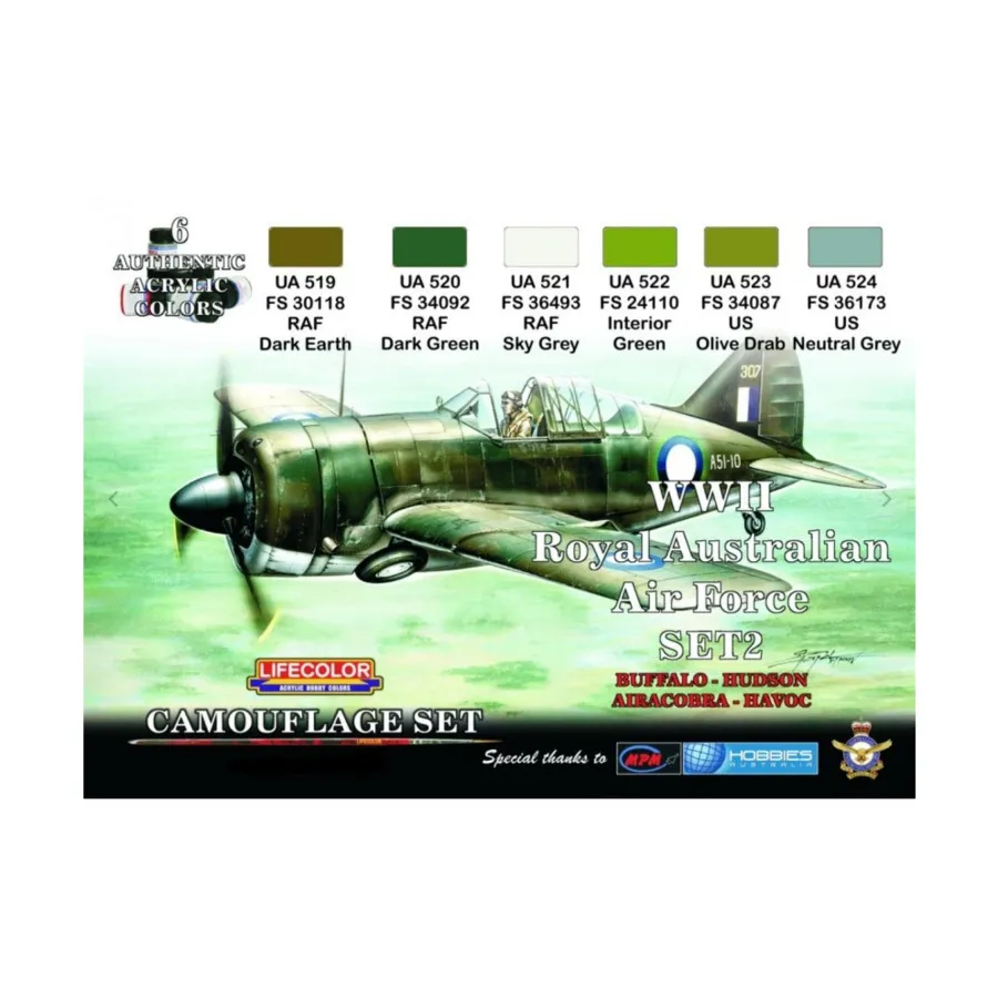 

Набор № 2 Королевских ВВС Австралии времен Второй мировой войны, Aircraft Paint Sets (Lifecolor)
