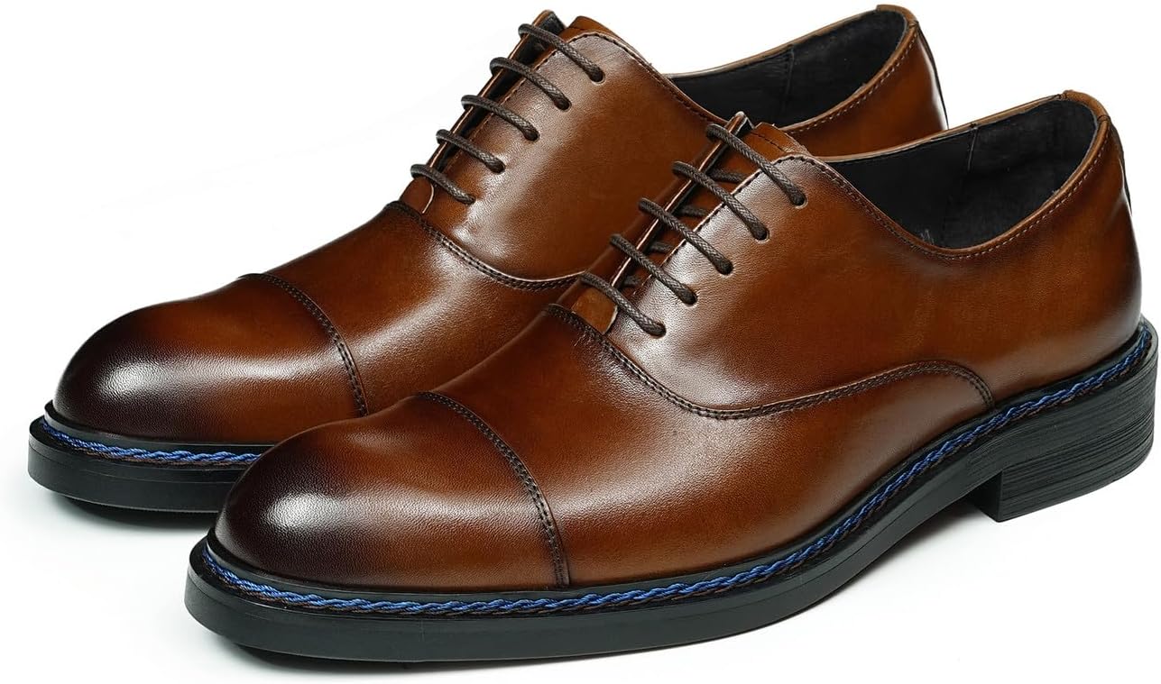 

Мужские классические туфли Santimon Oxfords - дерби с закрытым мысом из натуральной кожи с шнуровкой для бизнеса, офиса и свадьбы, классические удобные туфли под костюм для мужчин, коричневый