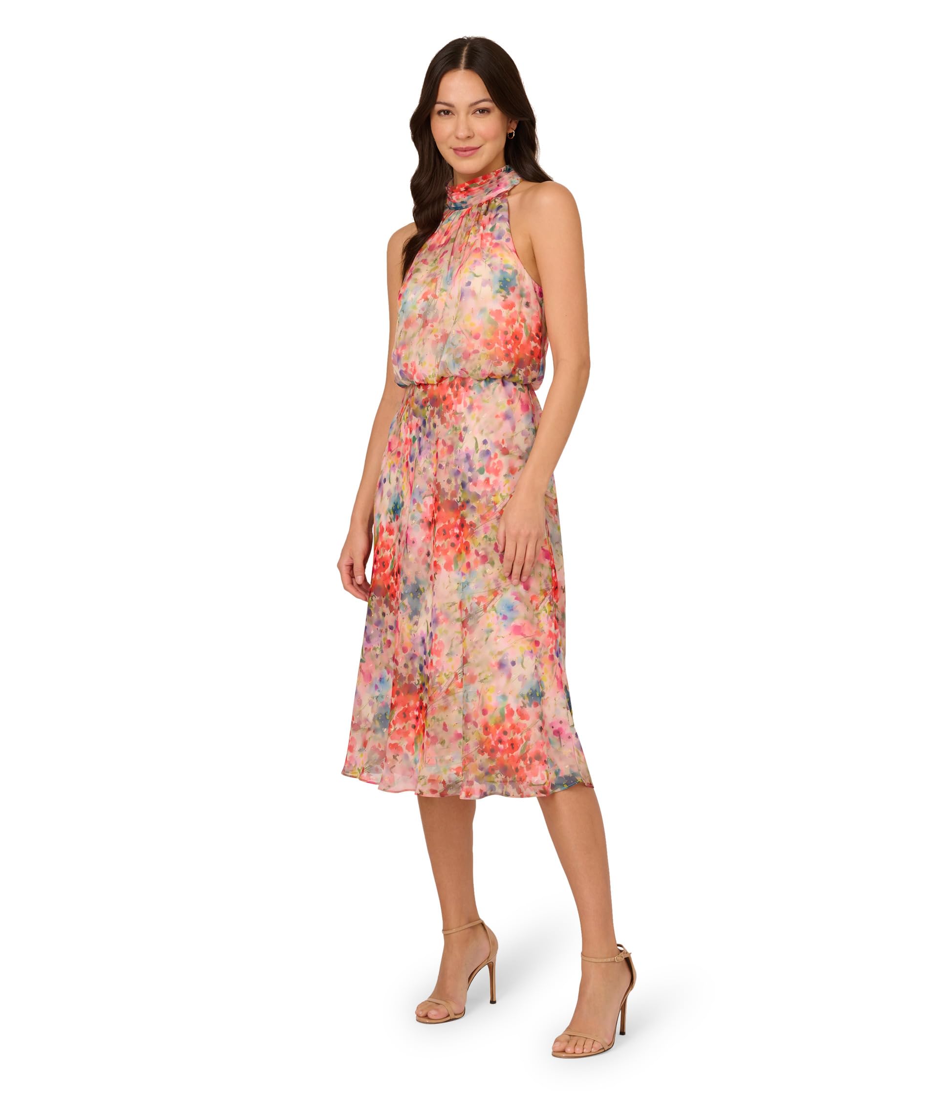 

Платье Adrianna Papell Halter Tie Blouson Midi Dress, цвет Red Multi