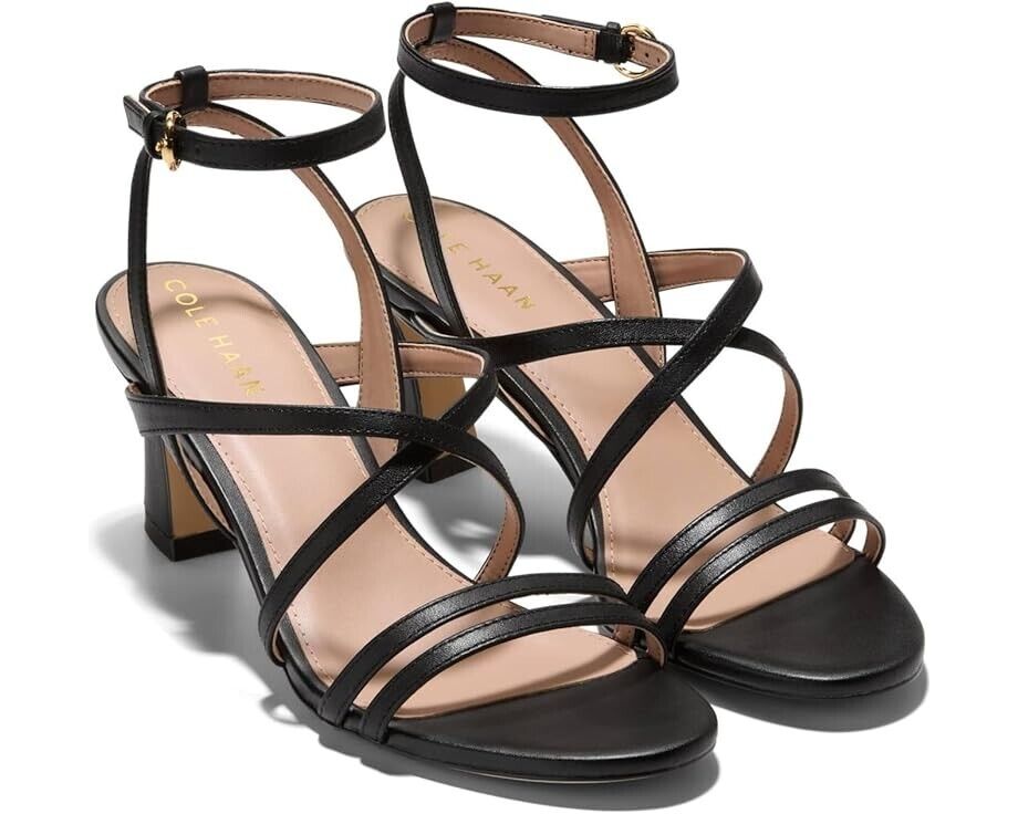 Cole Haan Addie Сандалии Женские US 9 Черная Кожа Круглый Носок Щиколотка Ремешок KHD1466