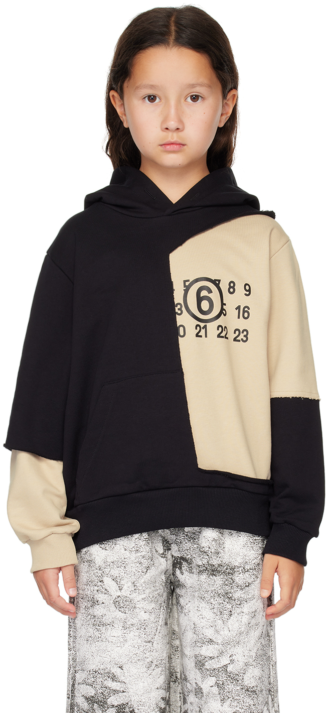 

Детская толстовка с капюшоном в черно-бежевом стиле MM6 Maison Margiela