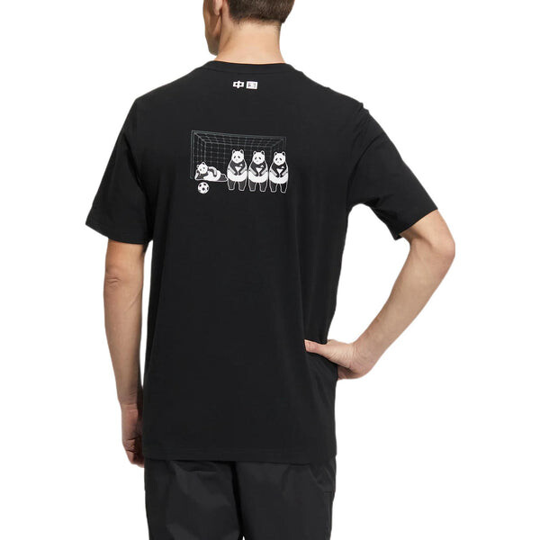 Футболка Men's adidas Cartoon Panda Printing Round Neck Casual Short Sleeve Black T-Shirt, мультиколор — фото 3