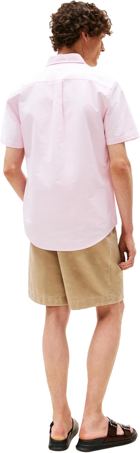 Рубашки оксфорды Tommy Hilfiger Men's с коротким рукавом, классический крой, мужские рубашки на пуговицах, Classic Pink / Optic White — фото 4