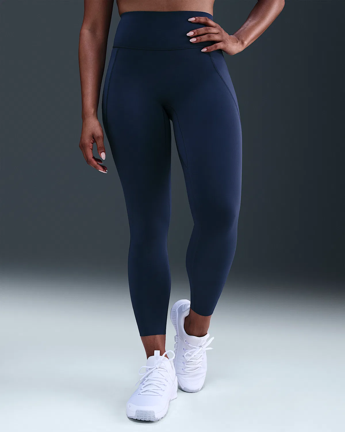 Женские леггинсы Nike Universa с высокой талией 7/8, без переднего шва, Midnight Navy/Midnight Navy/Dark Obsidian — фото 2