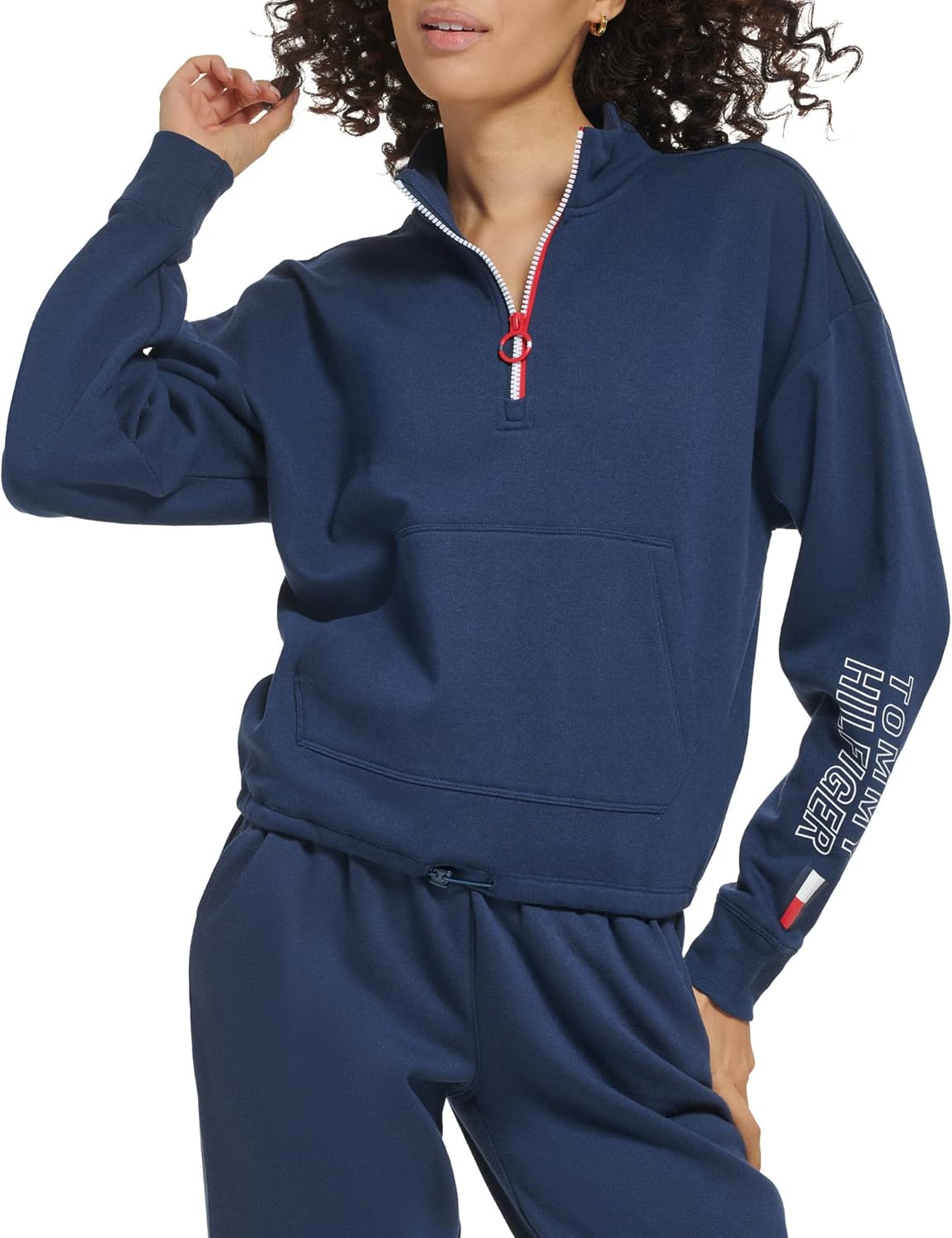 

Женская полосатая толстовка Tommy Hilfiger с застежкой-молнией и поясом-банджи, Navy