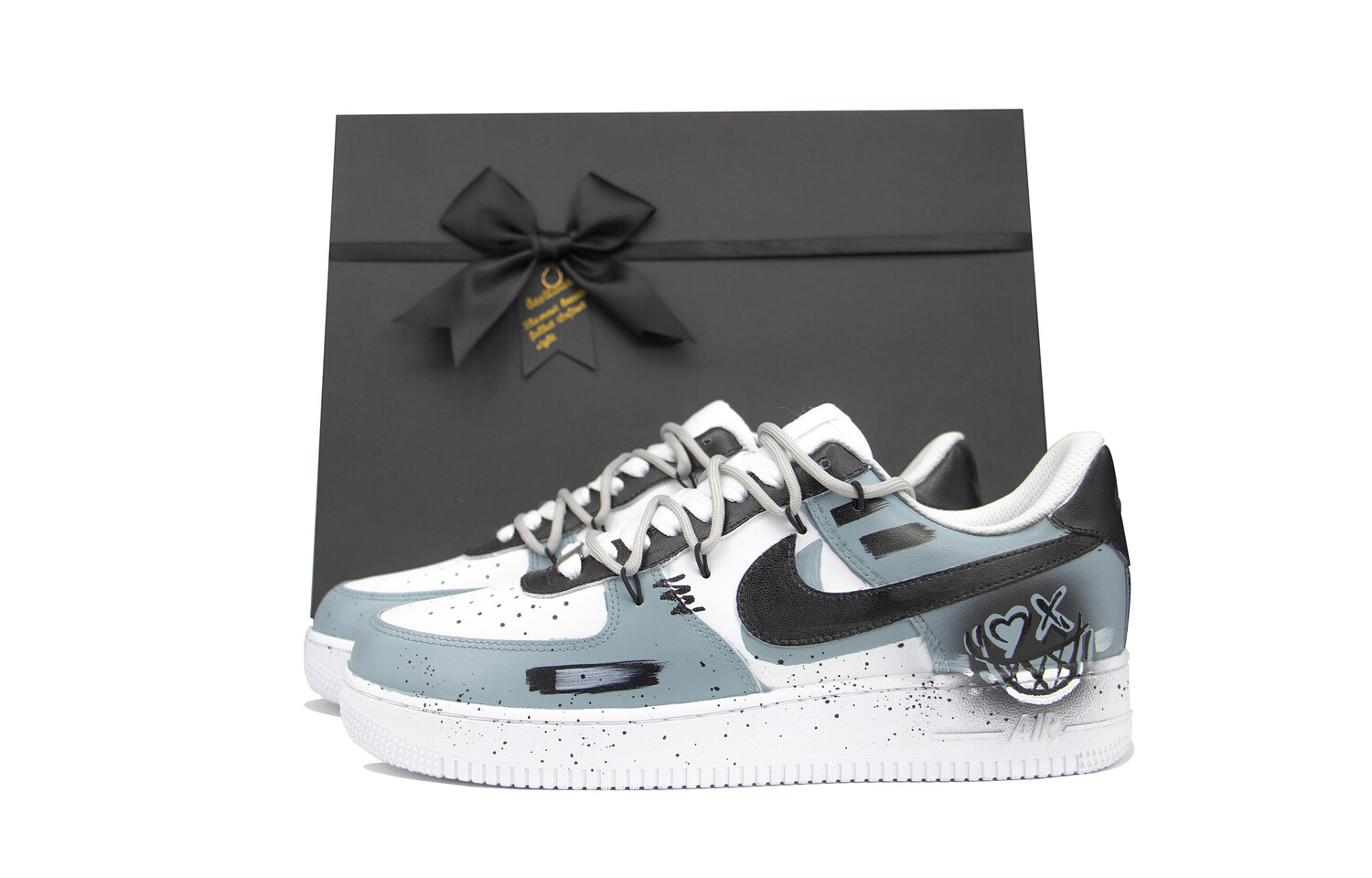 

[T] Кроссовки по индивидуальному заказу Nike Air Force 1 Monet, индивидуальные граффити «Звездный путь», старые брызги чернил, тренд, деконструкция, подарочная коробка, легкие и дышащие низкие кроссовки, увеличивающие высоту, мужские черно-белые..., Черны