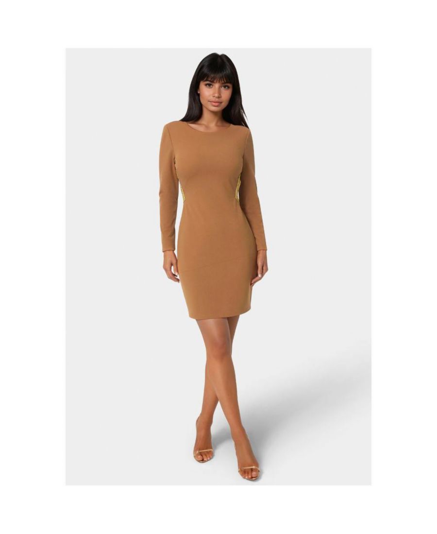 

Женское миди-платье с длинными рукавами и открытой спиной, украшенное стразами Bebe, Mocha gold