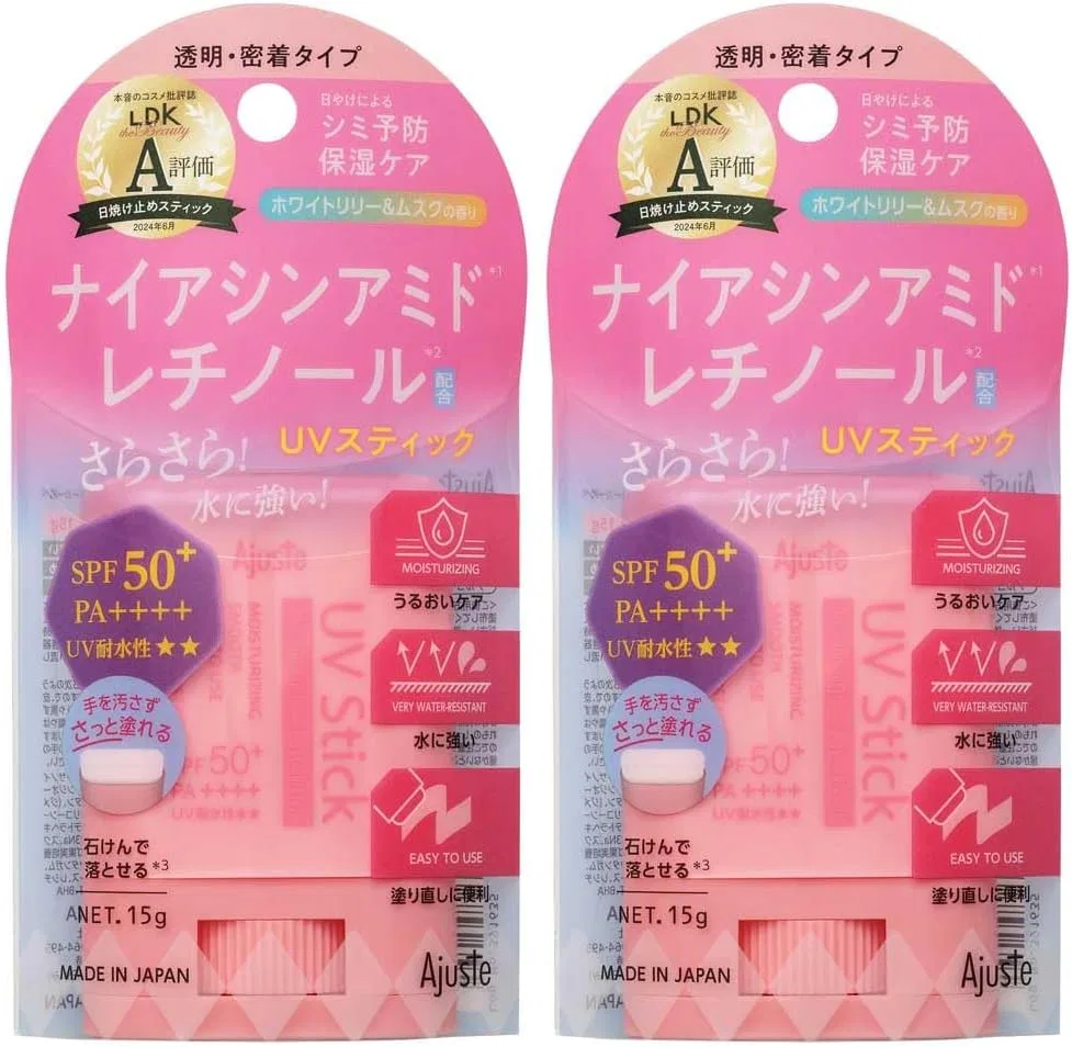 Солнцезащитный стик с ниацинамидом и ретинолом, набор 2 шт, 15 г, SPF50+ PA+++, белый лили-мускус