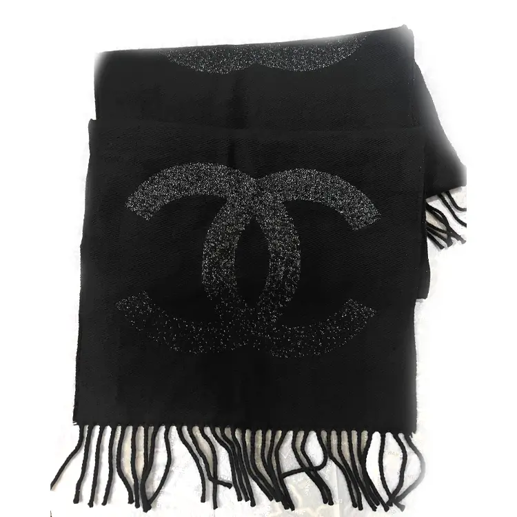 CHANEL Шерстяной кашемировый вязаный шарф женский черный, Black — фото 4